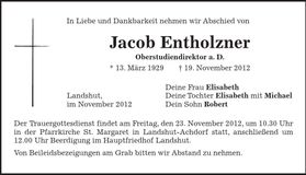 Traueranzeige Jacob Entholzner