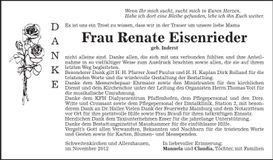 Traueranzeige Renate Eisenrieder