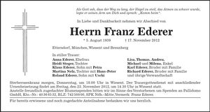 Traueranzeige Franz Ederer