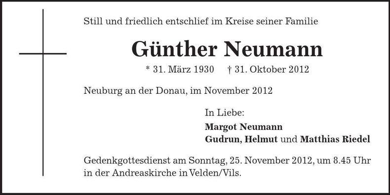 Traueranzeige Günther Neumann
