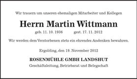 Traueranzeige Martin Wittmann