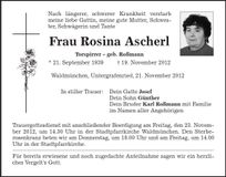 Traueranzeige Rosina Ascherl
