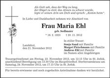 Traueranzeige Maria Ehl