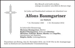 Traueranzeige Alfons Baumgartner