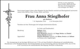 Traueranzeige Anna Stieglhofer