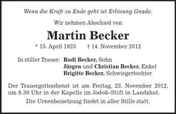 Traueranzeige Martin Becker