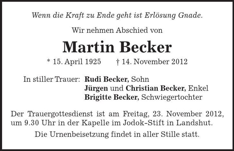 Traueranzeige Martin Becker