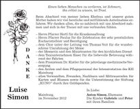 Traueranzeige Luise Simon