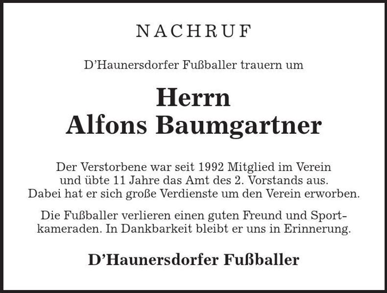 Traueranzeige Alfons Baumgartner