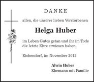 Traueranzeige Helga Huber