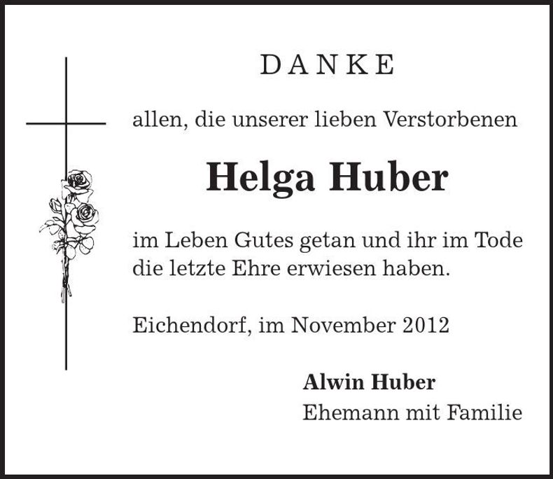 Traueranzeige Helga Huber