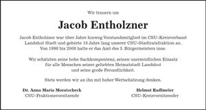 Traueranzeige Jacob Entholzner