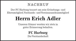 Traueranzeige Erich Adler