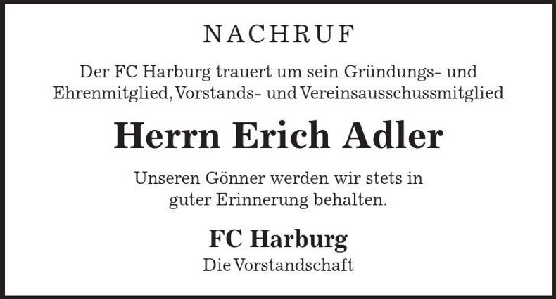 Traueranzeige Erich Adler