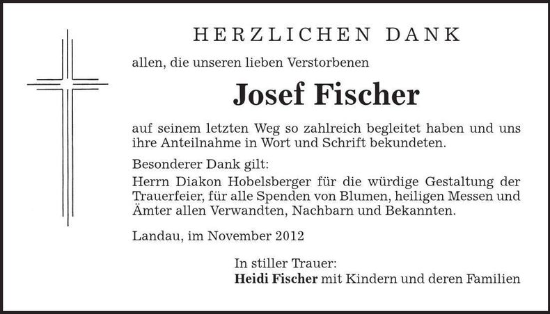 Traueranzeige Josef Fischer