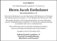 Traueranzeige Jacob Entholzner