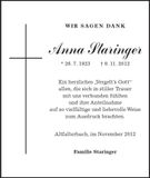 Traueranzeige Anna Staringer