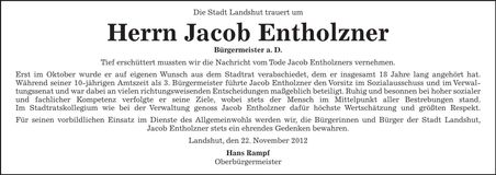 Traueranzeige Jacob Entholzner