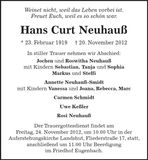 Traueranzeige Hans-Curt Neuhauß