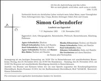 Traueranzeige Simon Gebendorfer