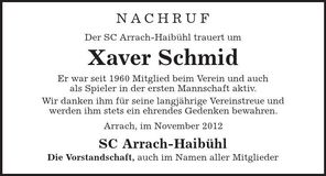 Traueranzeige Xaver Schmid