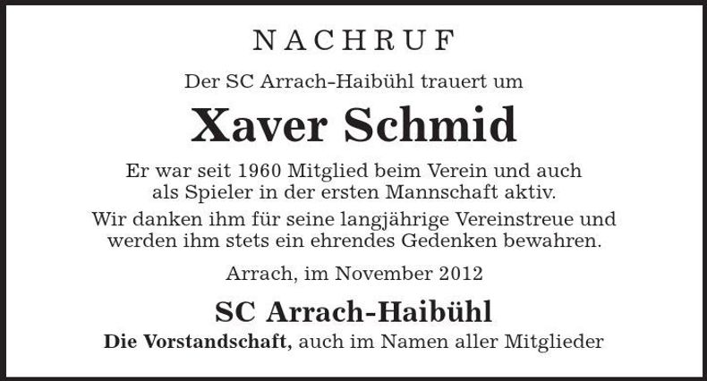 Traueranzeige Xaver Schmid