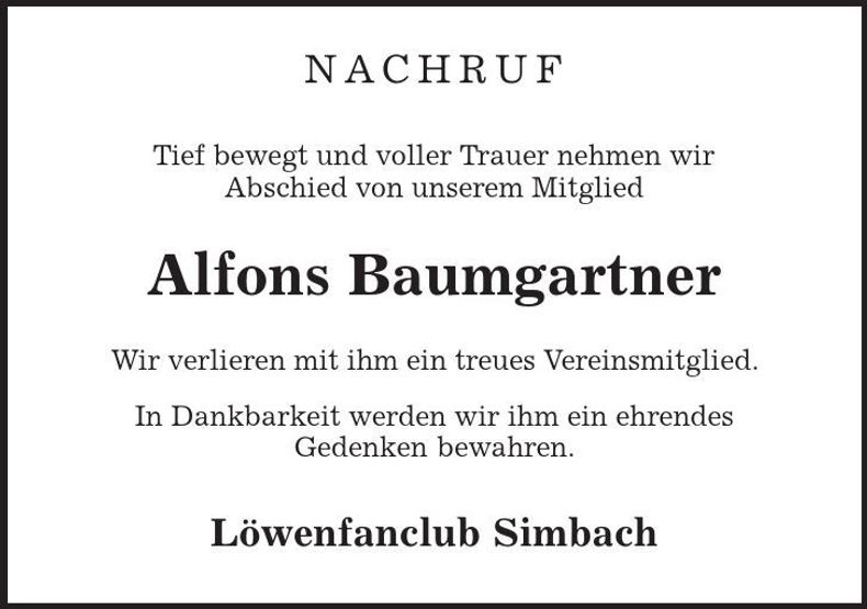 Traueranzeige Alfons Baumgartner