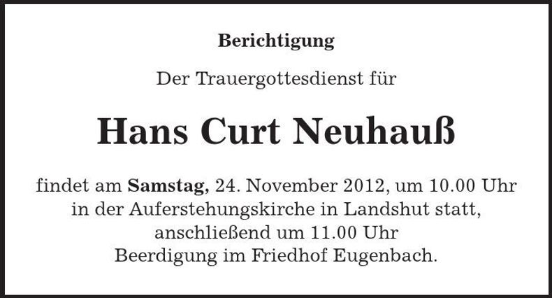 Traueranzeige Hans-Curt Neuhaus