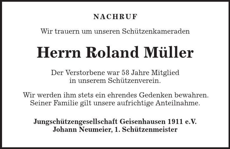 Traueranzeige Roland Müller