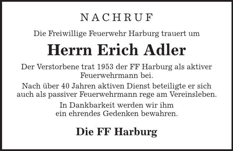 Traueranzeige Erich Adler
