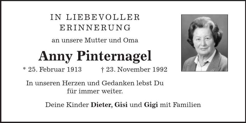 Traueranzeige Anny Pinternagel