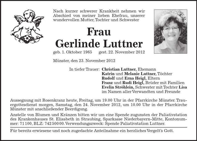 Traueranzeige Gerlinde Luttner
