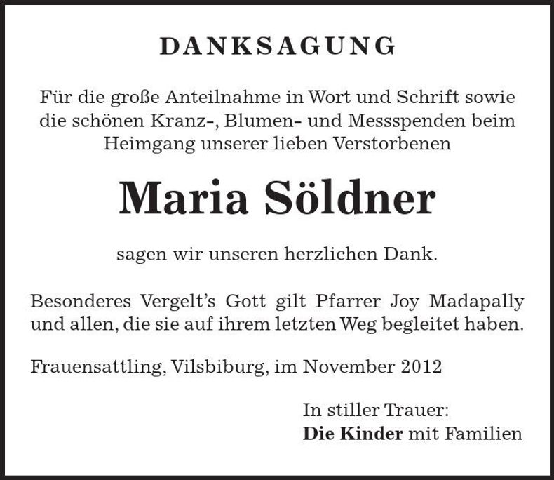 Traueranzeige Maria Söldner