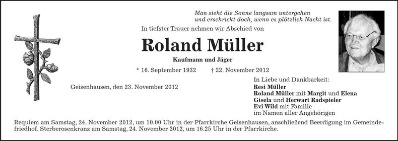 Traueranzeige Roland Müller