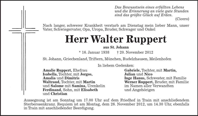 Traueranzeige Walter Ruppert