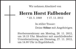 Traueranzeige Horst Faßbender