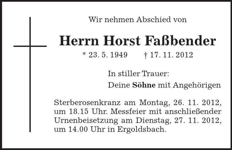 Traueranzeige Horst Faßbender