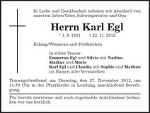 Traueranzeige Karl Egl
