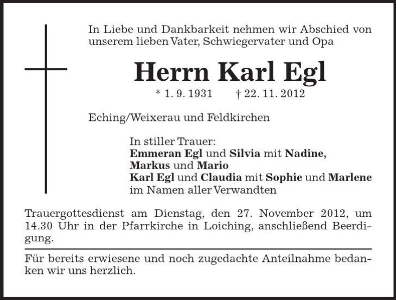 Traueranzeige Karl Egl