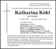 Traueranzeige Katharina Köhl