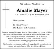Traueranzeige Amalie Mayer