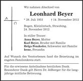 Traueranzeige Leonhard Beyer