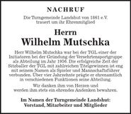 Traueranzeige Wilhelm Mutschka