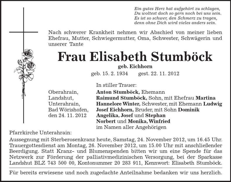 Traueranzeige Elisabeth Stumböck