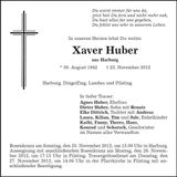 Traueranzeige Xaver Huber
