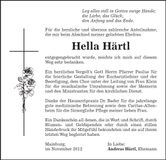 Traueranzeige Herta Härtl