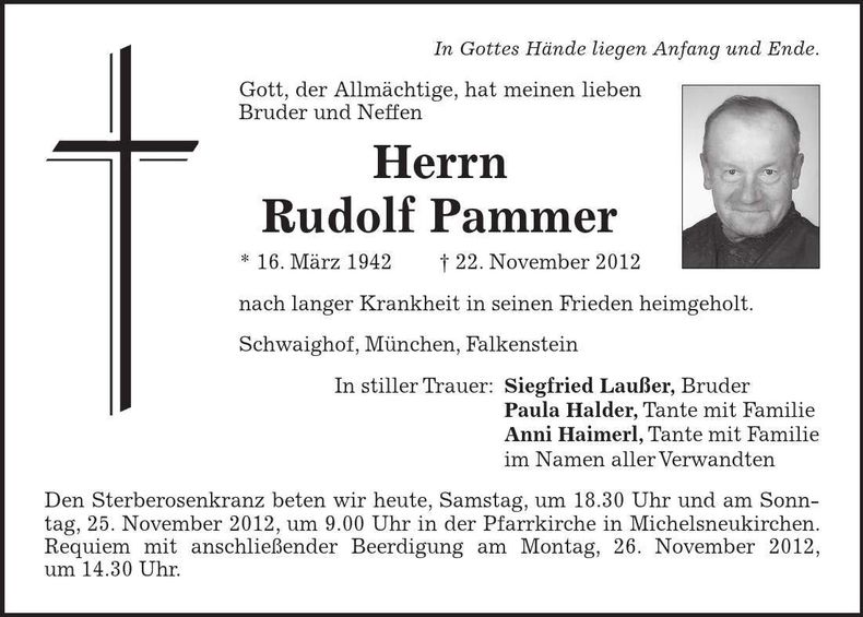 Traueranzeige Rudolf Pammer