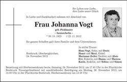 Traueranzeige Johanna Vogt