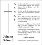 Traueranzeige Johann Schmid