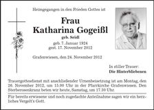 Traueranzeige Katharina Gogeißl